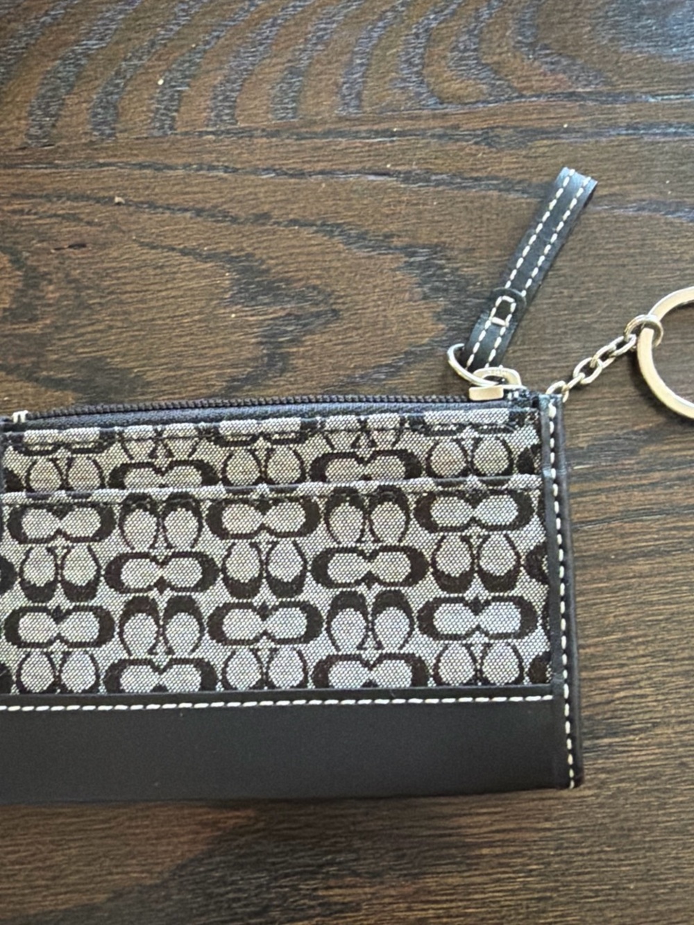 COACH Signature Black and Gray Card Case Keyring
